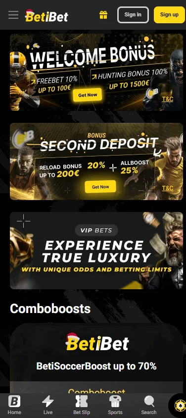 Betibet Casino mobile promotions area with cashback and bonus offers